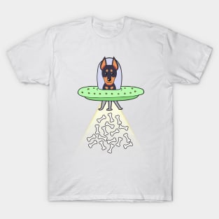 Funny guard dog is flying a ufo T-Shirt